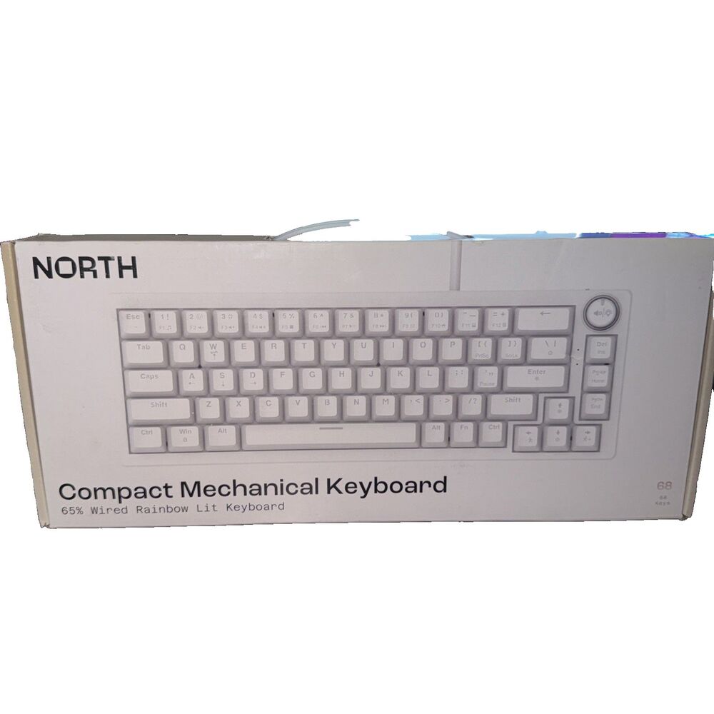 North Compact Mechanical Keyboard-68 Keys, 65% Wired Rainbow Lit Keyboard-White